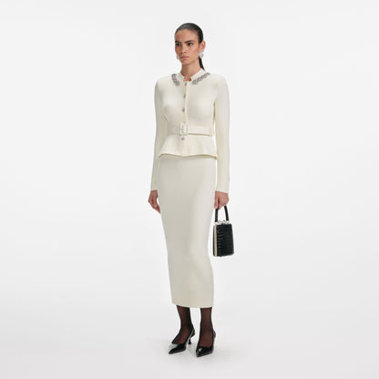 Krem Yün Peplum Örgü Midi Elbise