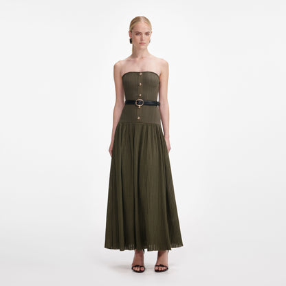 Haki Bandeau Örgü Midi Elbise