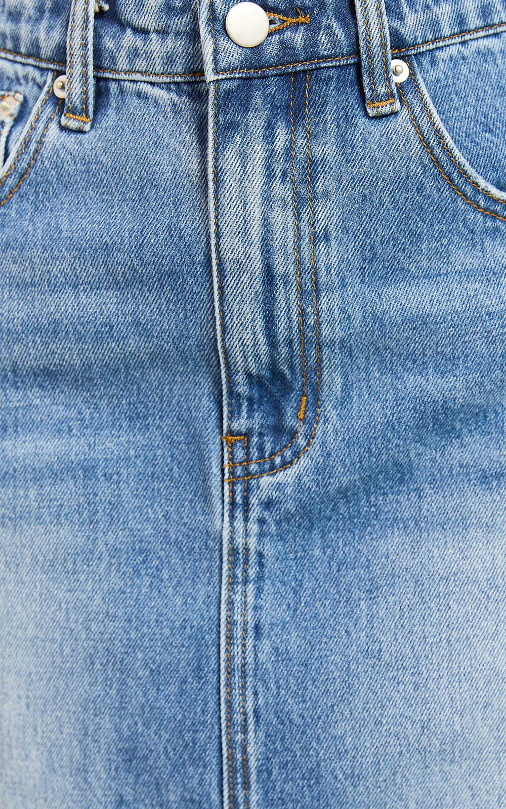 Adan Mini Etek - Orta Mavi Yıkamalı Geri Dönüştürülmüş Pamuk Püsküllü Etek Uçlu Denim Etek