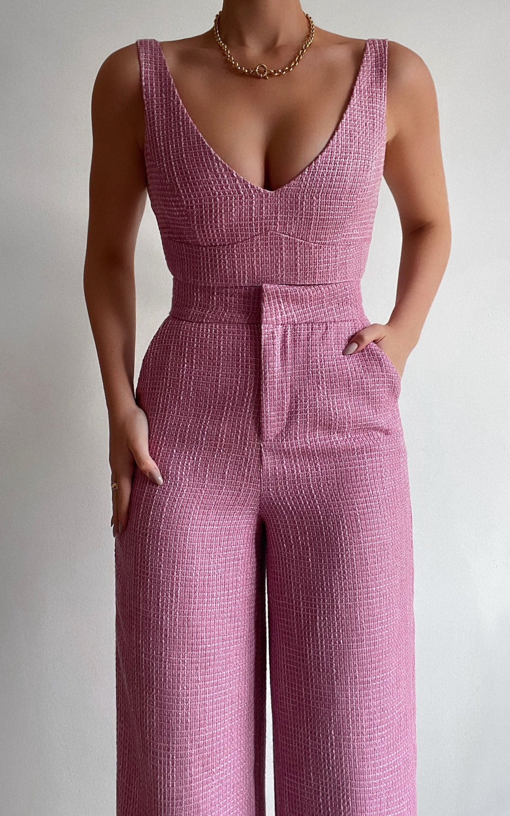 Adelaide İki Parça Takım - Pembe Crop Üst ve Bol Paça Pantolon Takımı