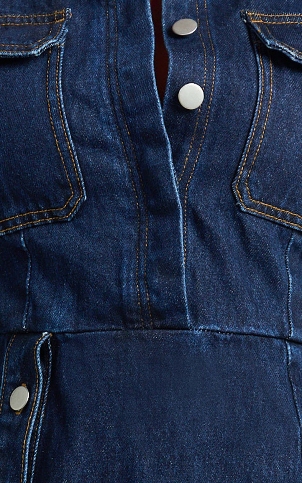 Ainsley Mini Elbise - Koyu Mavi Önden Düğmeli Uzun Kollu Denim Elbise