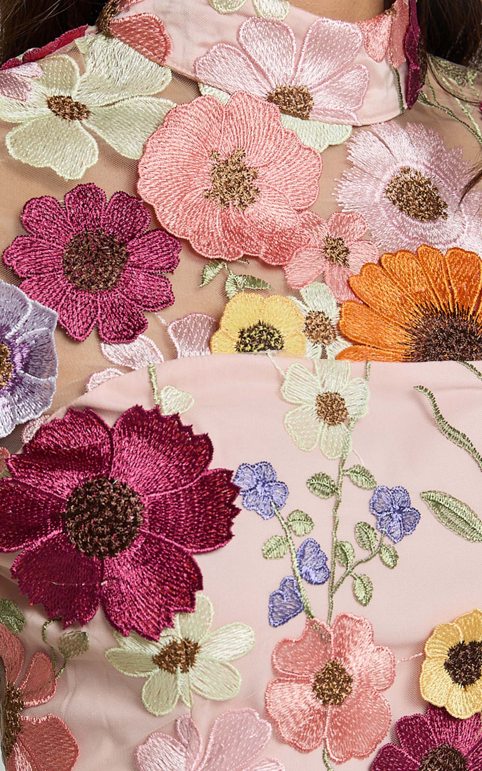 Albina Mini Elbise - Pembe Yüksek Yaka Uzun Kollu Sırt Dekolteli Elbise