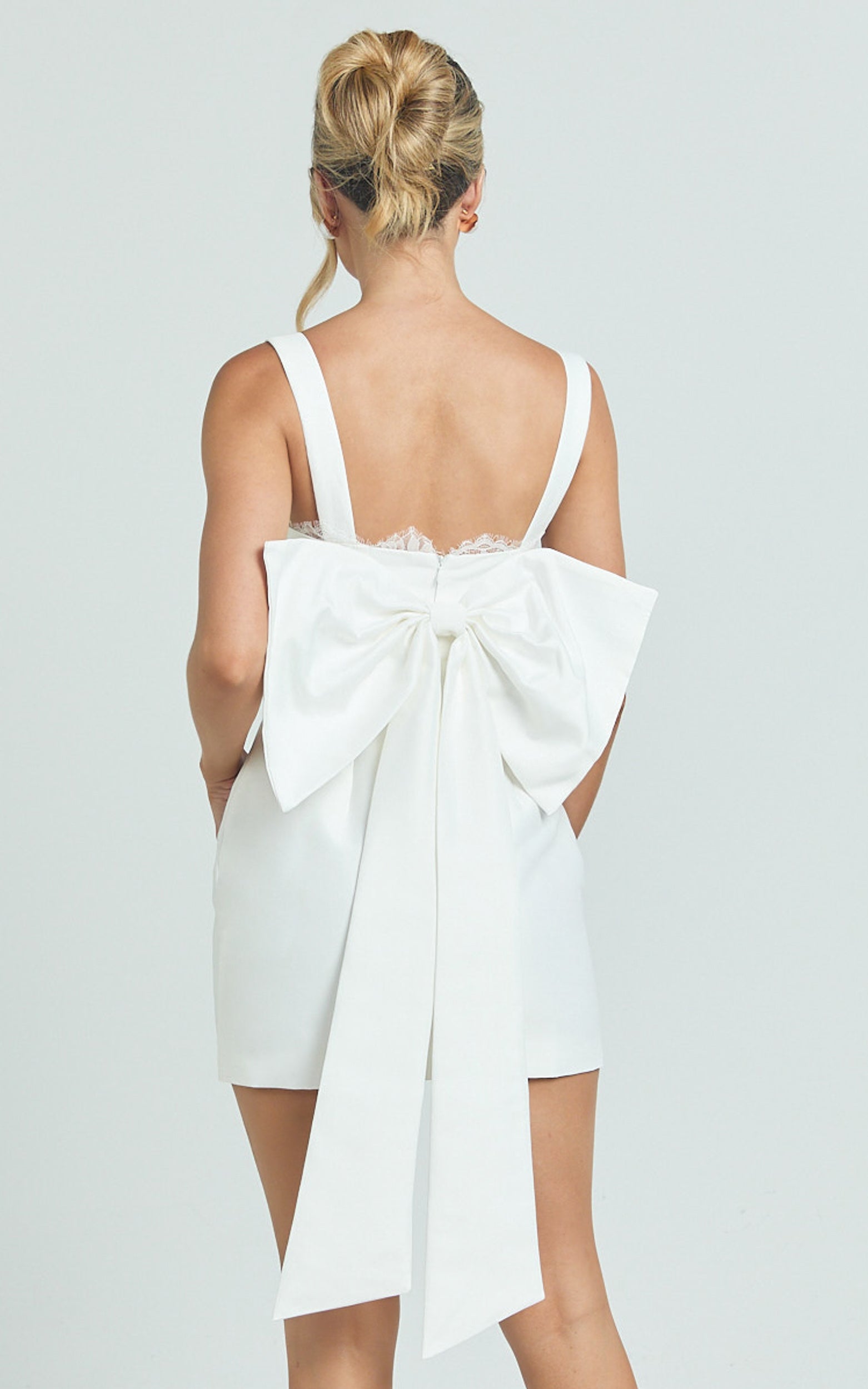 Alegra Mini Elbise - Kare Yaka Fit & Flare Elbise - Kırık Beyaz