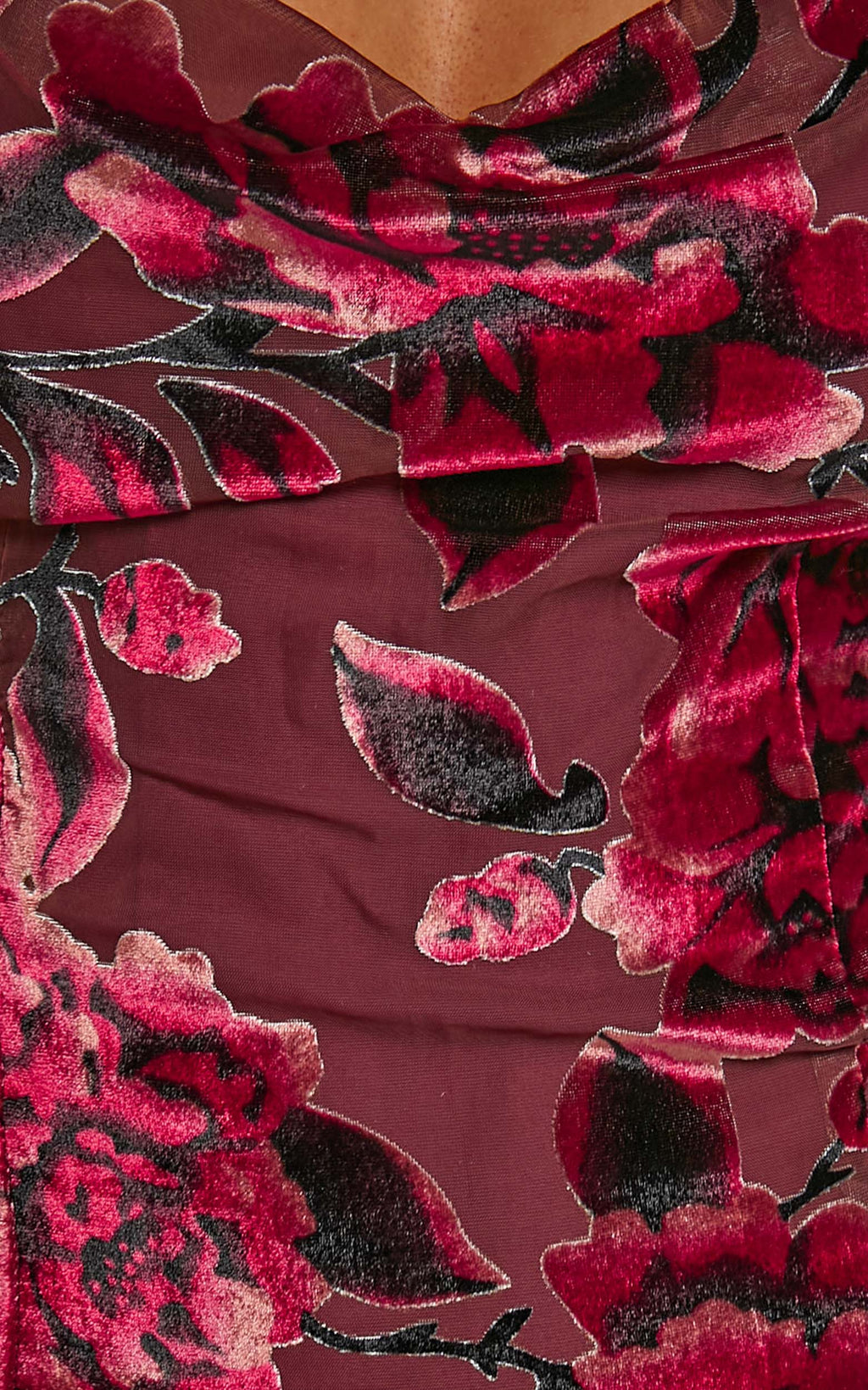 Aletta Maxi Elbise - Bordo Çiçek Desenli Degaje Çapraz Sırt Elbise