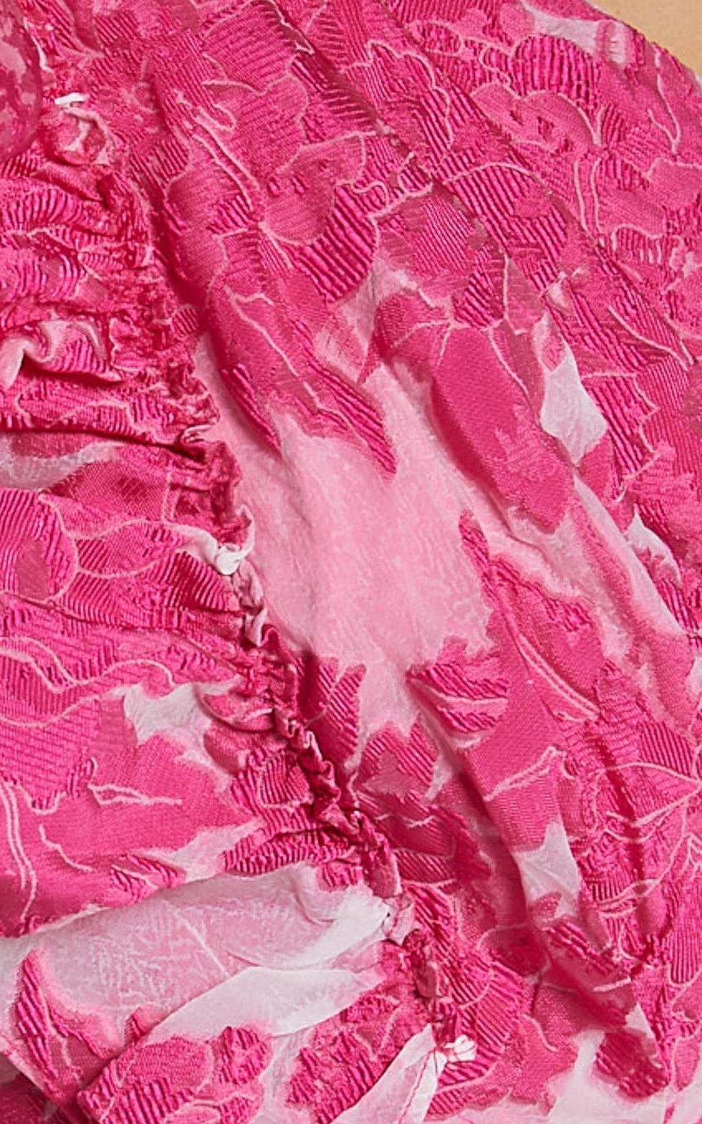 Alfreda Midi Elbise - Pembe Tek Omuz Fırfır Detaylı Brailey Jakarlı Elbise