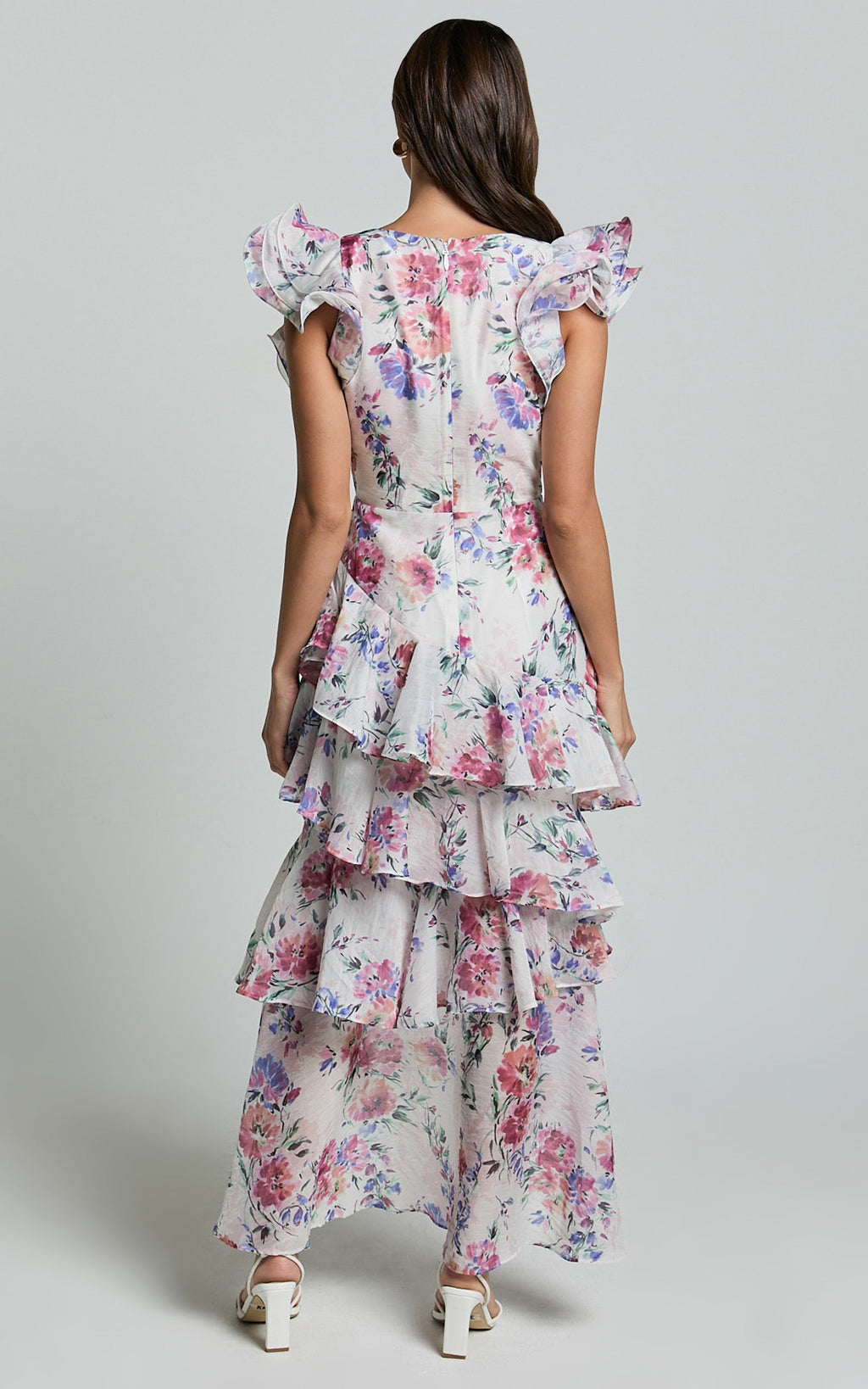 Amalie The Label - Delhia Floral Desenli Sienah Fırfır Kollu Katlı Midi Elbise