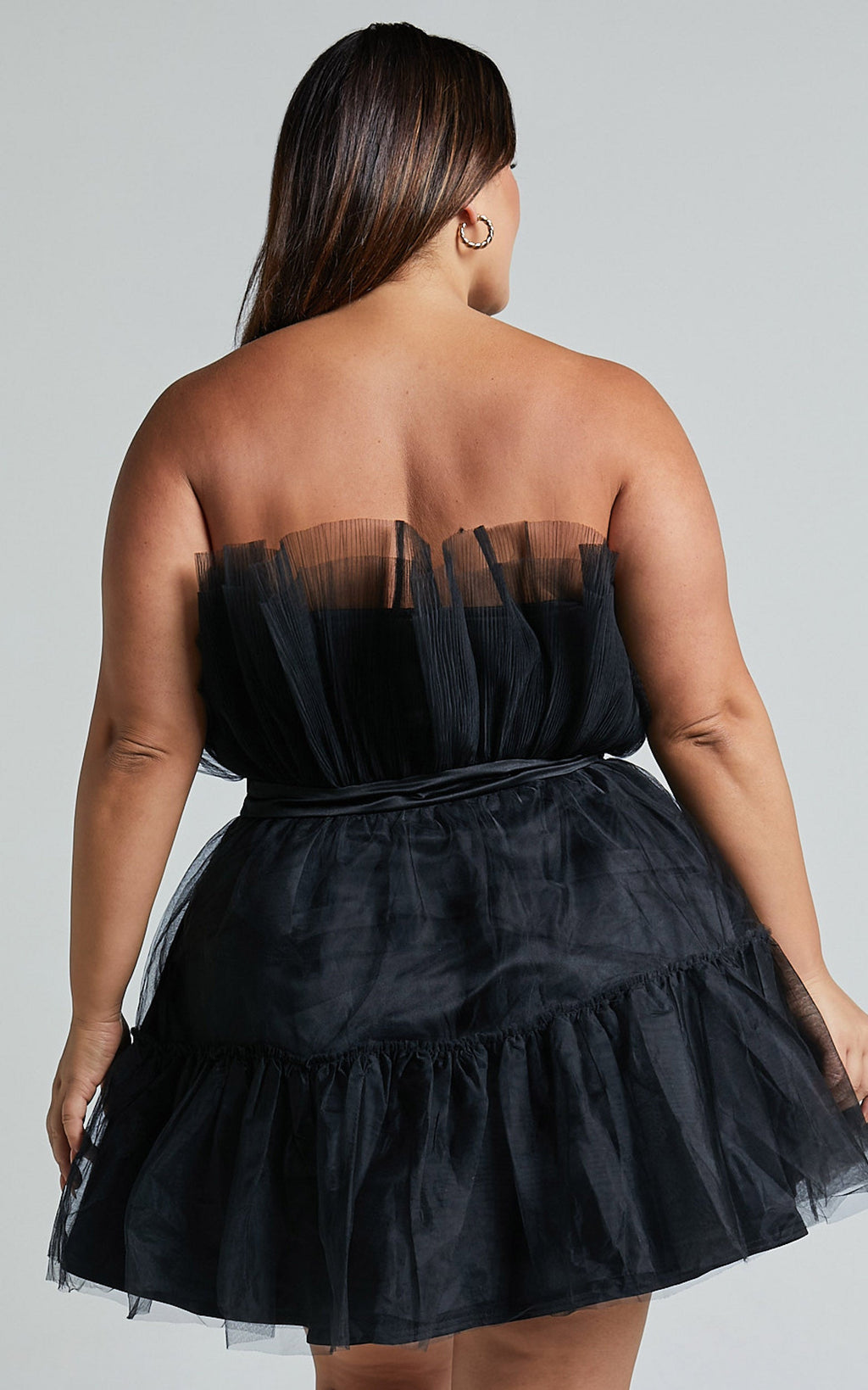Amalya Mini Elbise - Siyah Katlı Tül Fit & Flare Elbise
