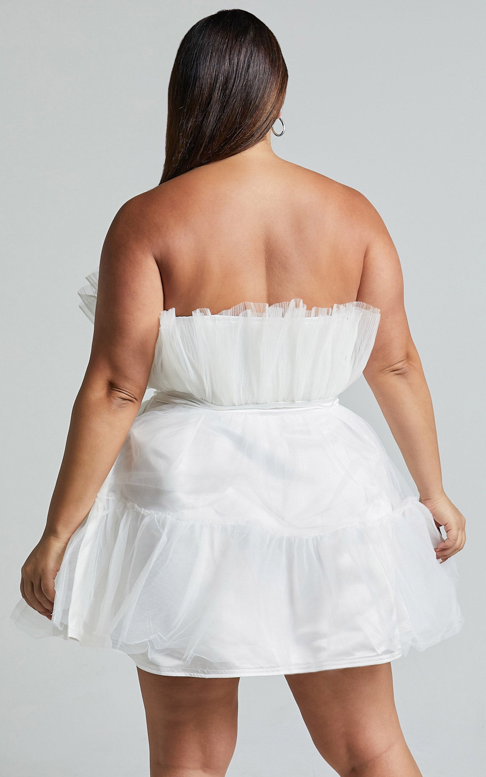 Amalya Mini Elbise - Beyaz Katlı Tül Fit & Flare Elbise
