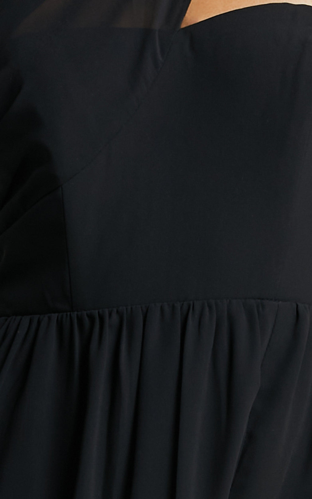 Amorette Maxi Elbise - Siyah Tek Omuz Detaylı Abiye Elbise