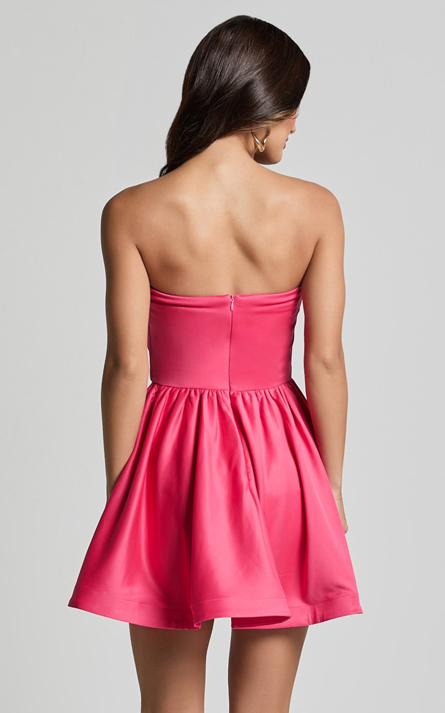 Angeletta Mini Elbise - Pembe Kalp Yaka Rozet Detaylı Fit & Flare Elbise