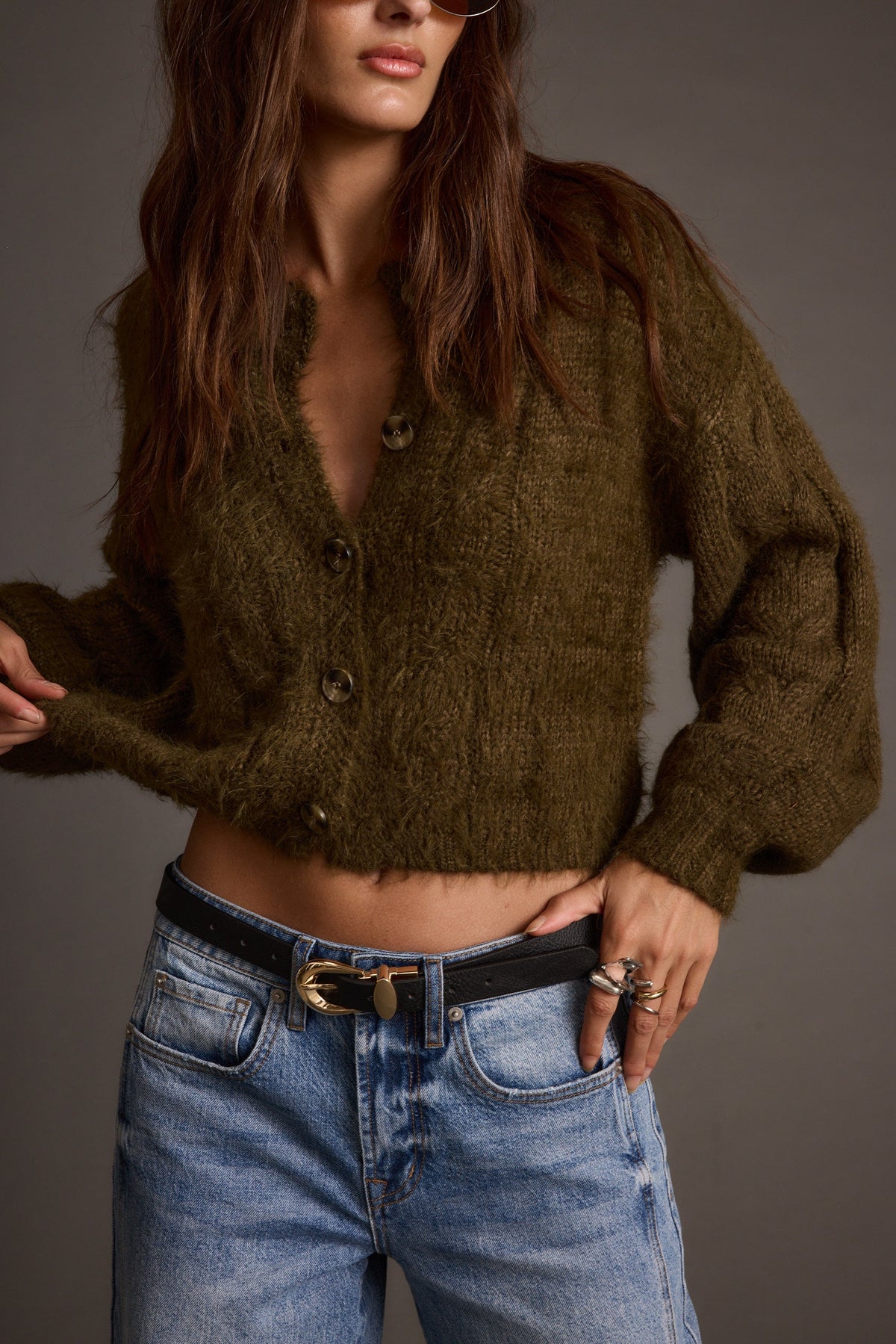 Archie Zeytin Yeşili Crop Hırka