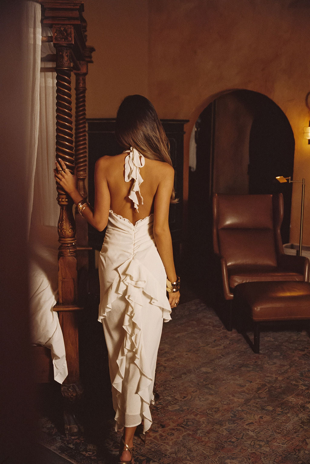Aria Krem Halter Maxi Elbise