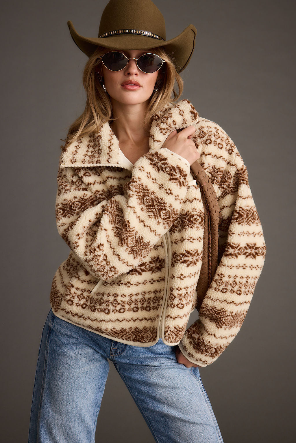 Arizona Krem Desenli Sherpa Ceket