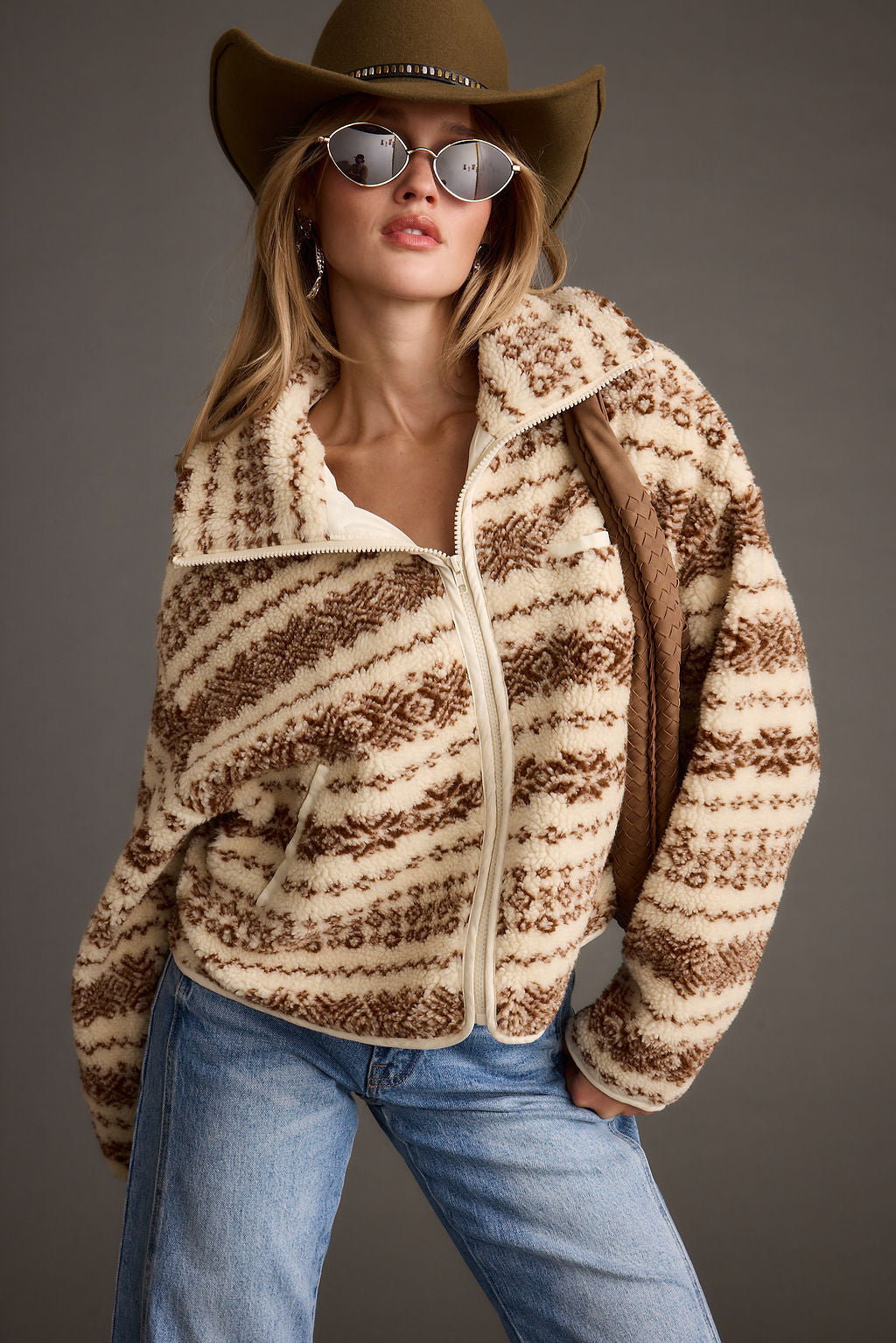 Arizona Krem Desenli Sherpa Ceket