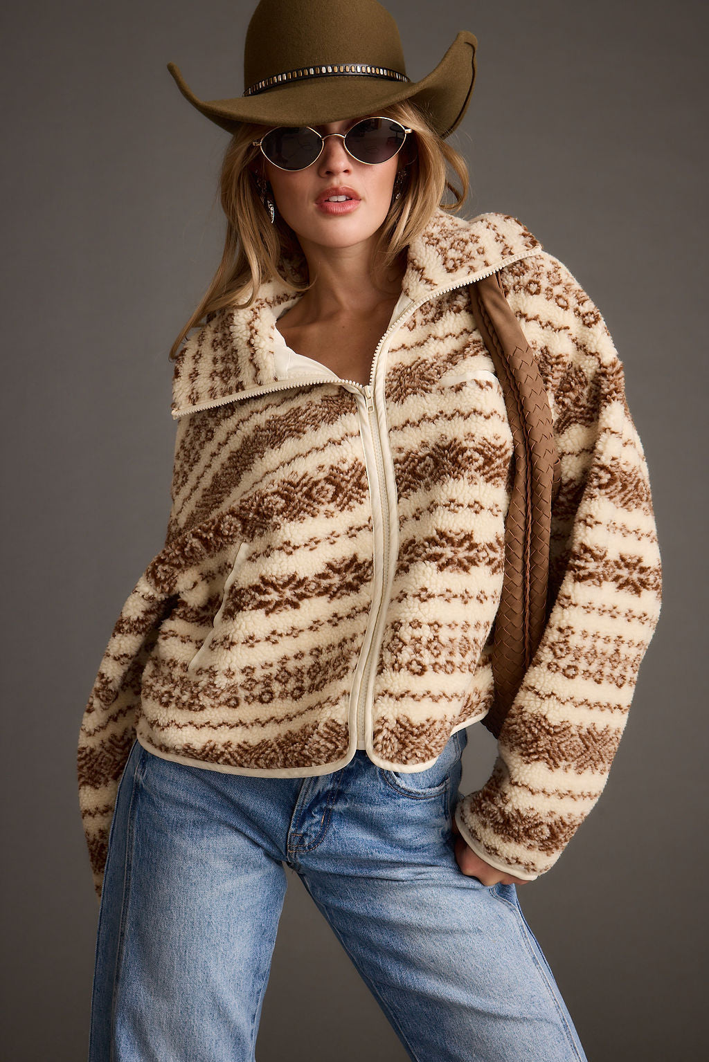 Arizona Krem Desenli Sherpa Ceket