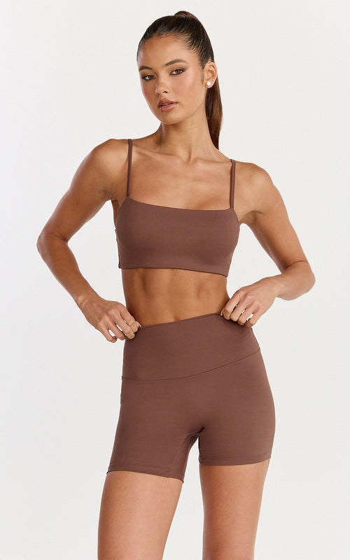 Aurora Üst - Düz Yaka Bralet Crop Üst - Kakao