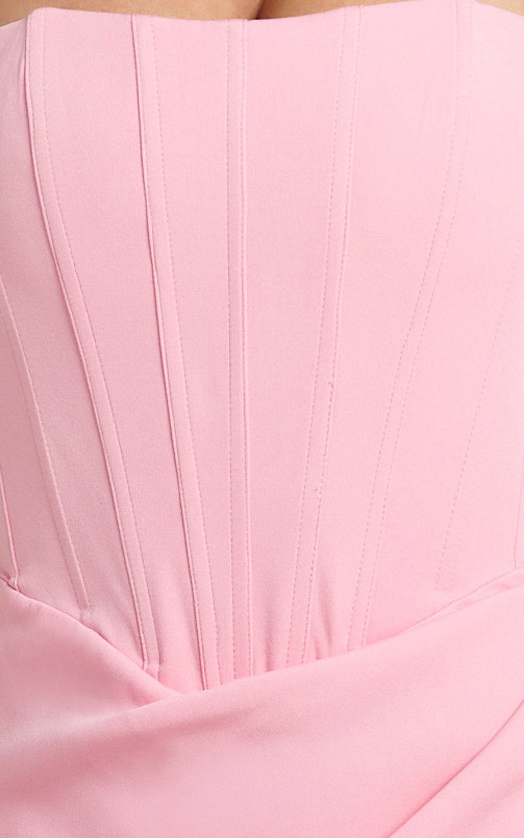 Avery Midi Elbise - Pembe Straplez Drapeli Yan Yırtmaçlı Elbise