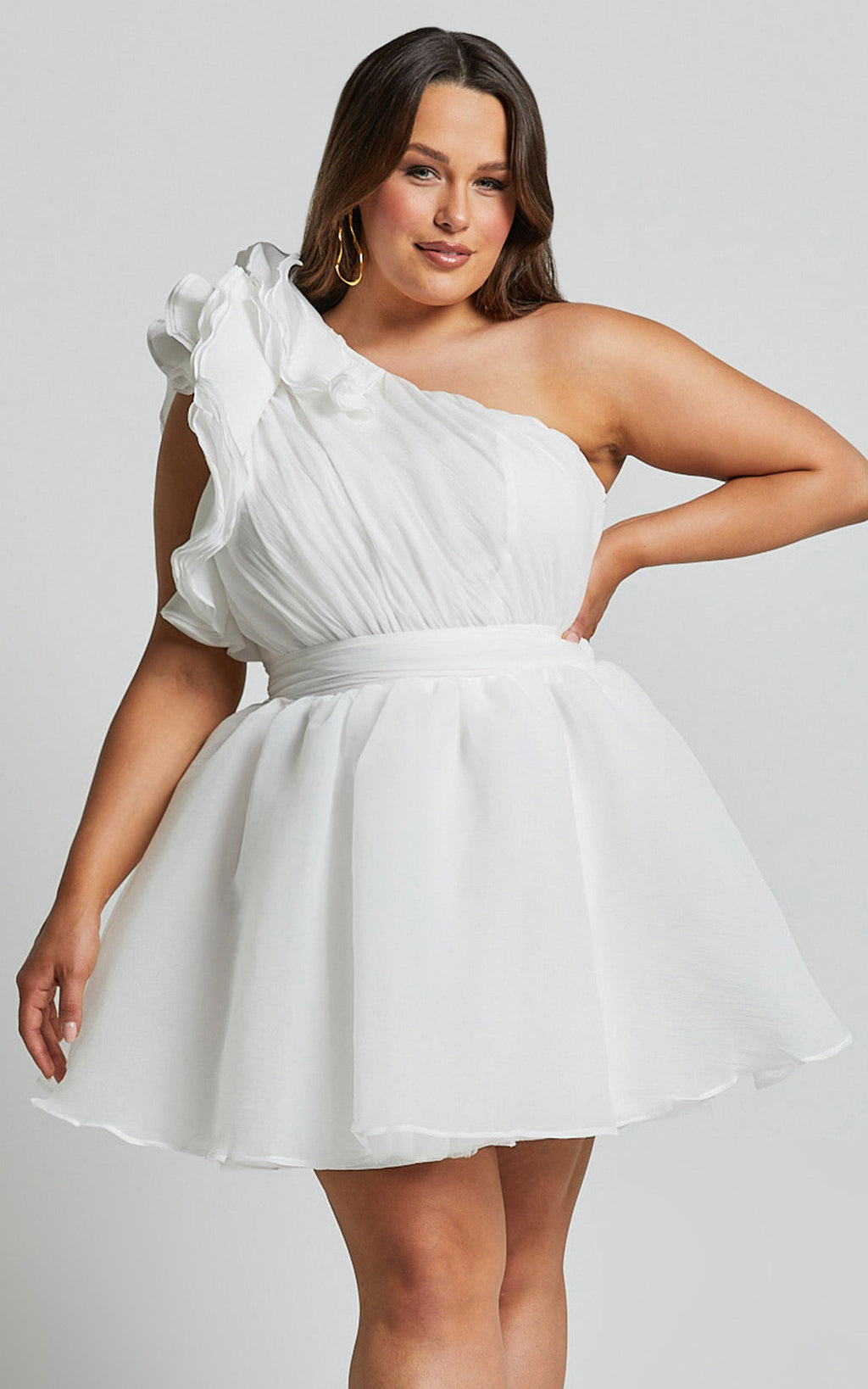 Avriella Mini Elbise - Fildişi Tek Omuz Detaylı Fit & Flare Elbise