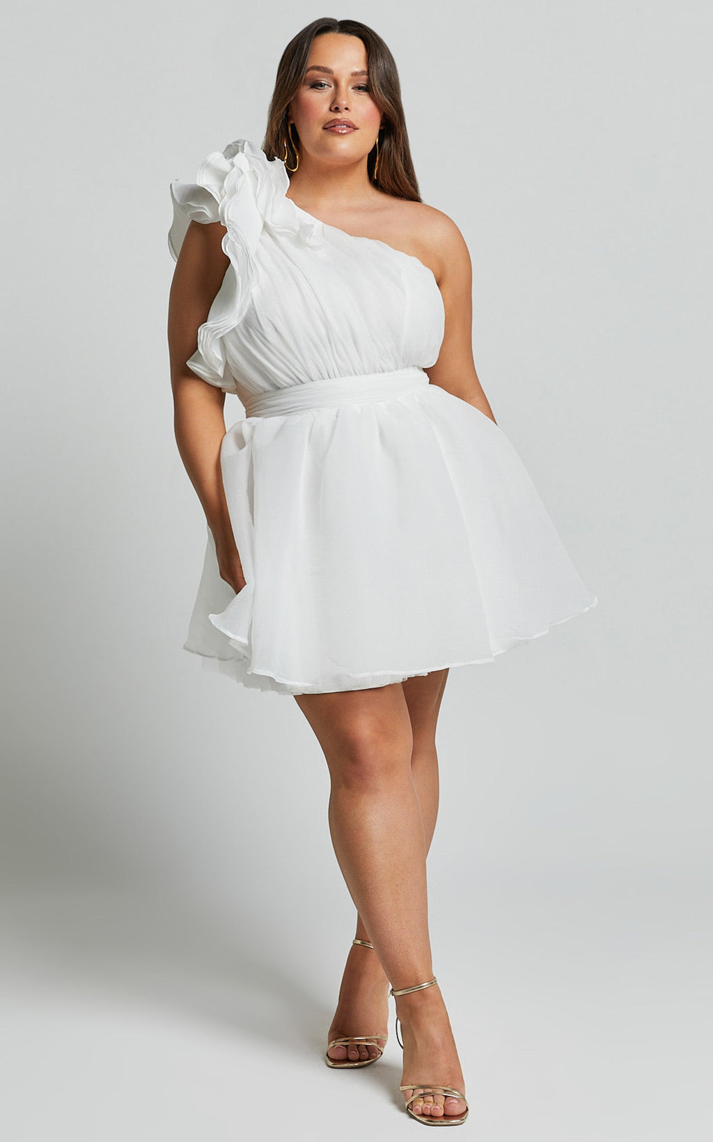 Avriella Mini Elbise - Fildişi Tek Omuz Detaylı Fit & Flare Elbise