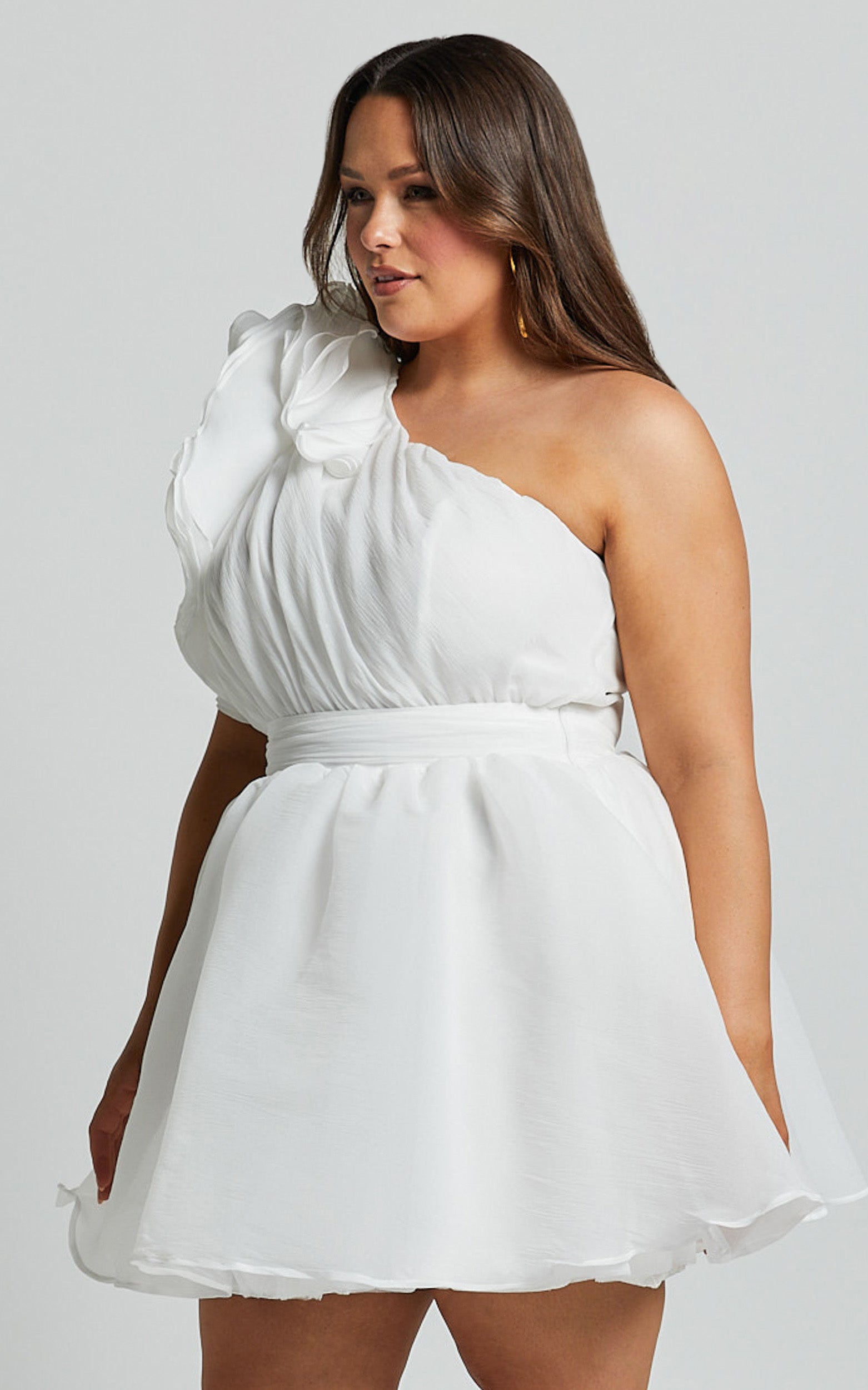 Avriella Mini Elbise - Fildişi Tek Omuz Detaylı Fit & Flare Elbise