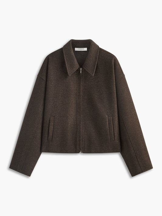 Düz Fermuarlı Tweed Ceket