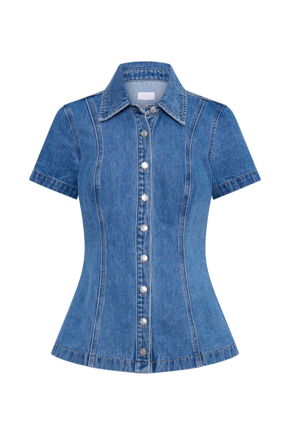 Ellie Denim Kısa Kollu Üst - 70'Ler Mavisi