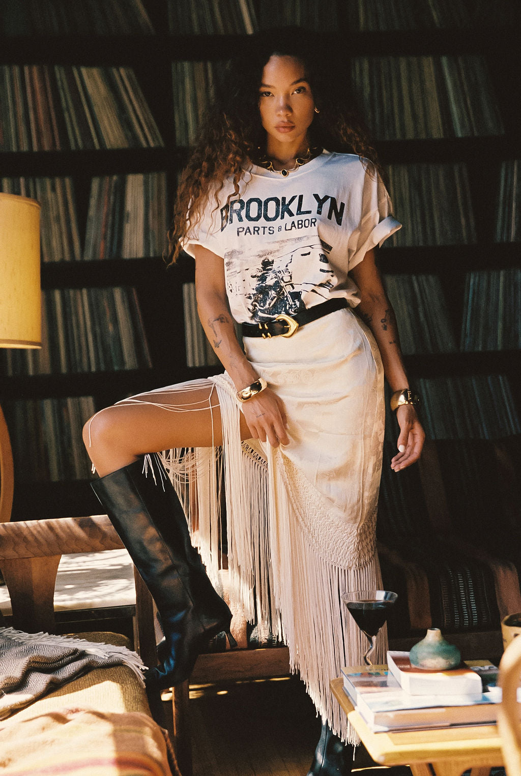 Brooklyn Beyaz Baskılı Boyfriend Tişört