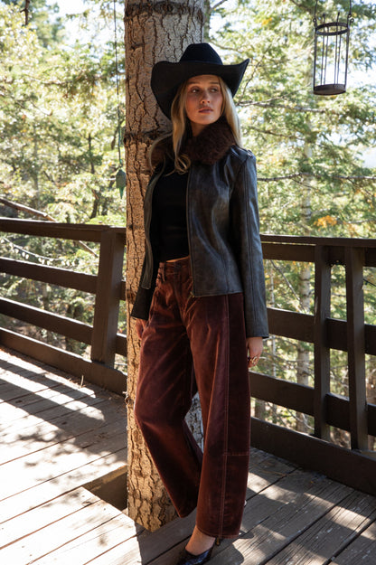 Gracyn Mor Dut Kadife Barrel Pantolon