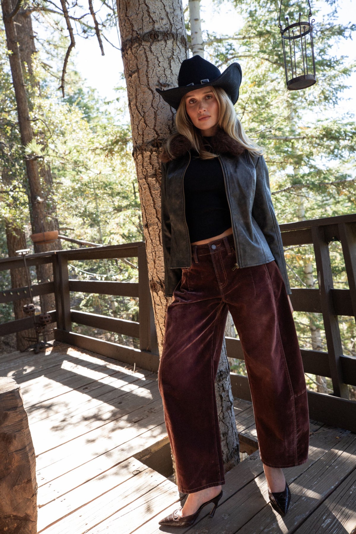Gracyn Mor Dut Kadife Barrel Pantolon