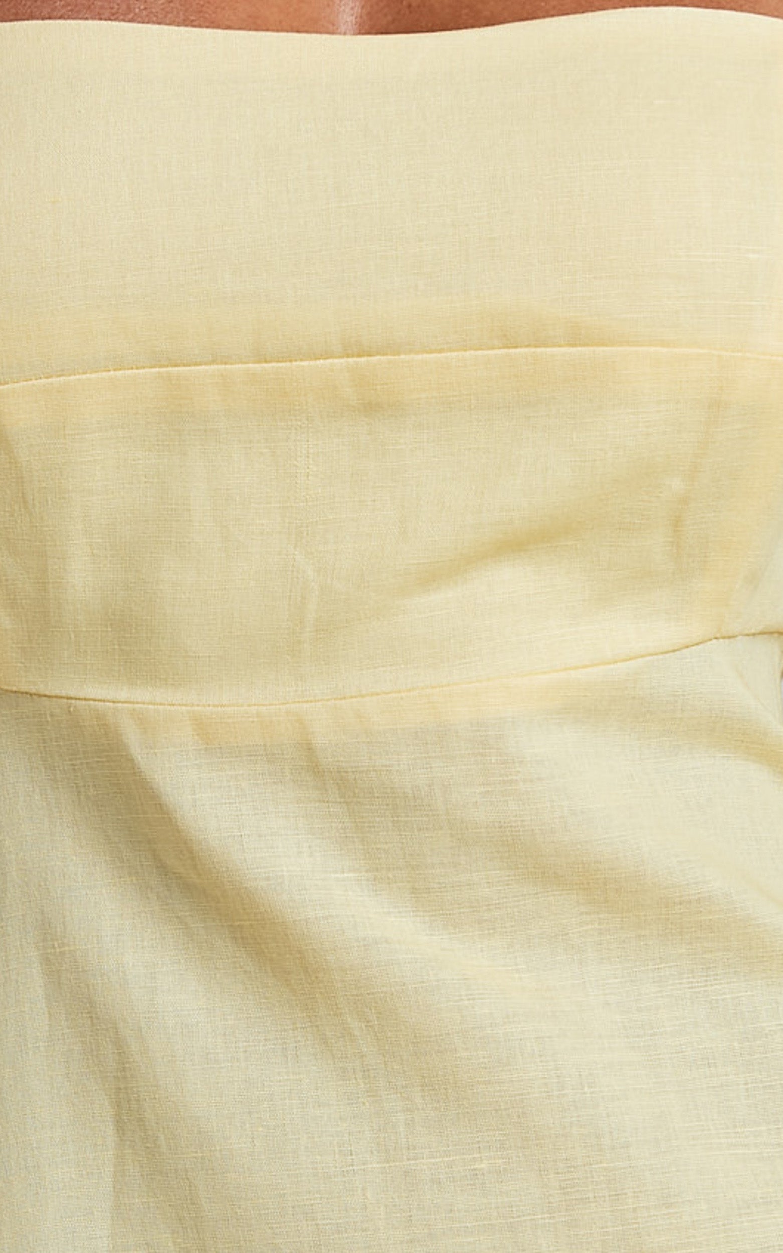 Brette Midi Elbise - Limon Sarısı Keten Düz Yaka İnce Askılı Fit & Flare Elbise