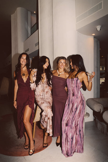 Aria Bordo Halter Maxi Elbise