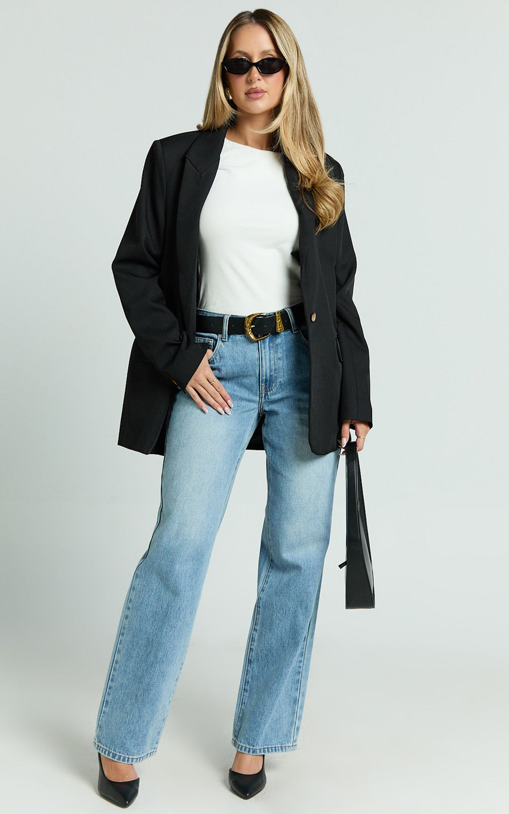 Caralina Blazer - Siyah Oversize Tek Düğmeli Blazer