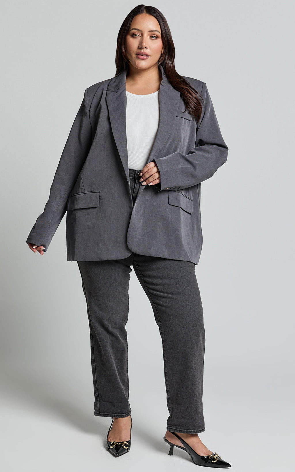 Caralina Blazer Ceket - Antrasit Oversize Tek Düğmeli Blazer