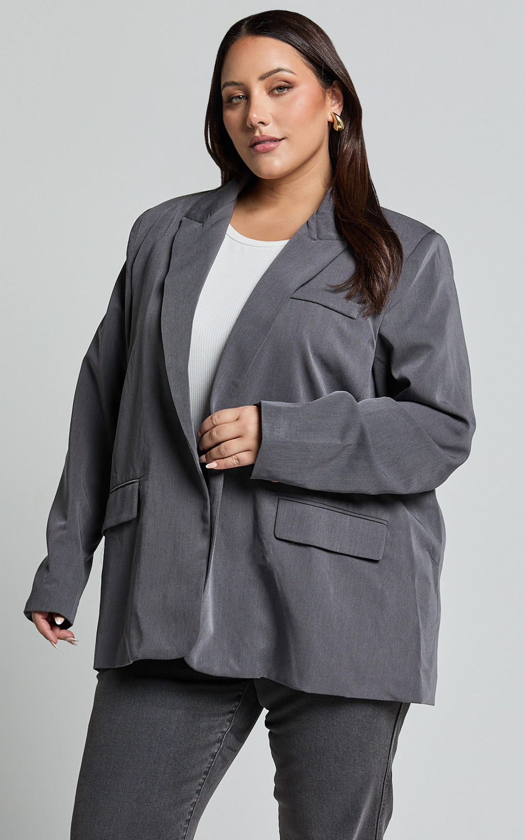 Caralina Blazer Ceket - Antrasit Oversize Tek Düğmeli Blazer
