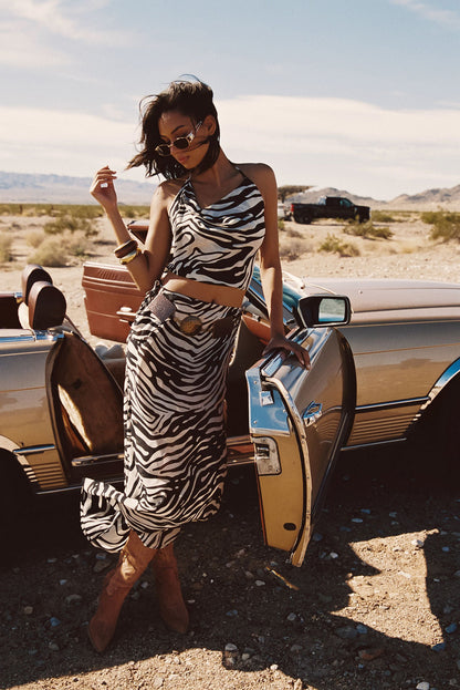 Celia Zebra Desenli Maxi Etek