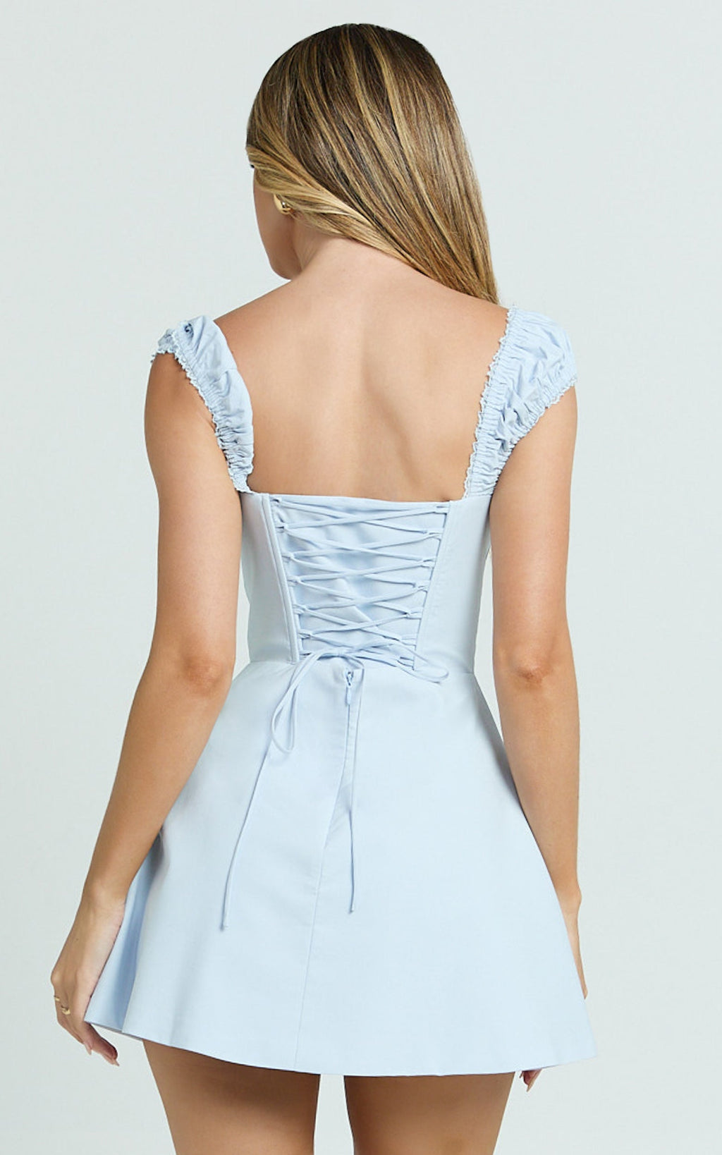 Charlotte Mini Elbise - Mavi Kısa Kollu Fit & Flare Elbise
