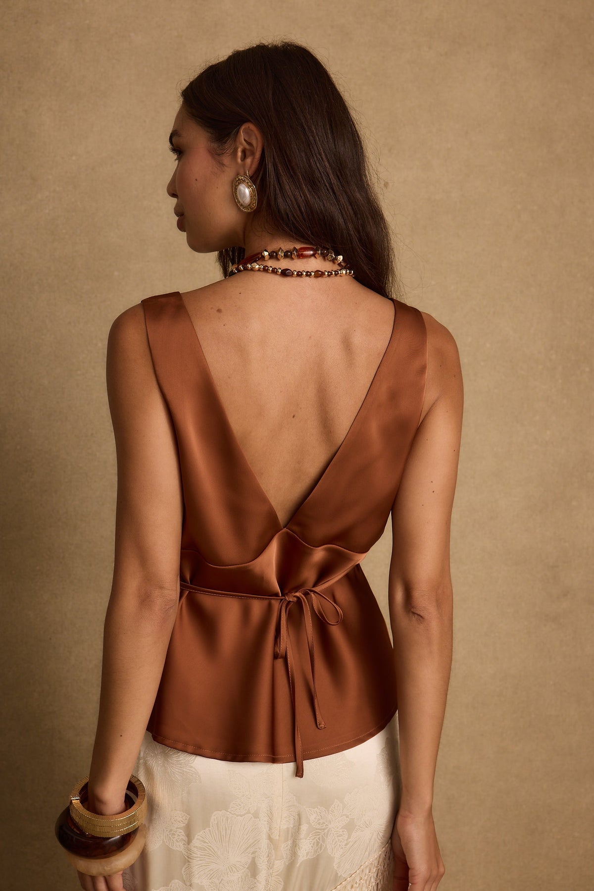 Clarah Terracotta Saten Askılı Bluz