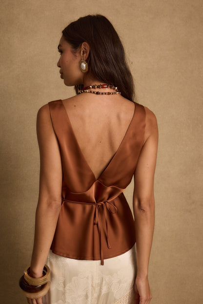 Clarah Terracotta Saten Askılı Bluz