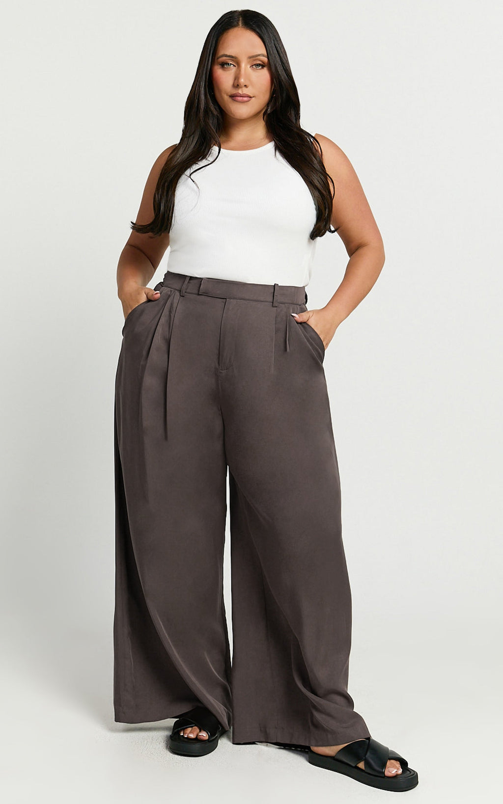 Clarke Pantolon - Slate Gri Yüksek Bel Bol Paça Pantolon