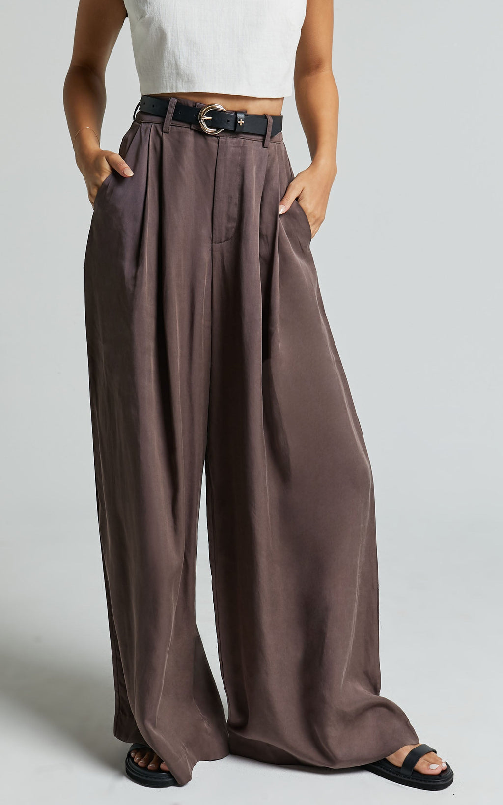 Clarke Pantolon - Slate Gri Yüksek Bel Bol Paça Pantolon