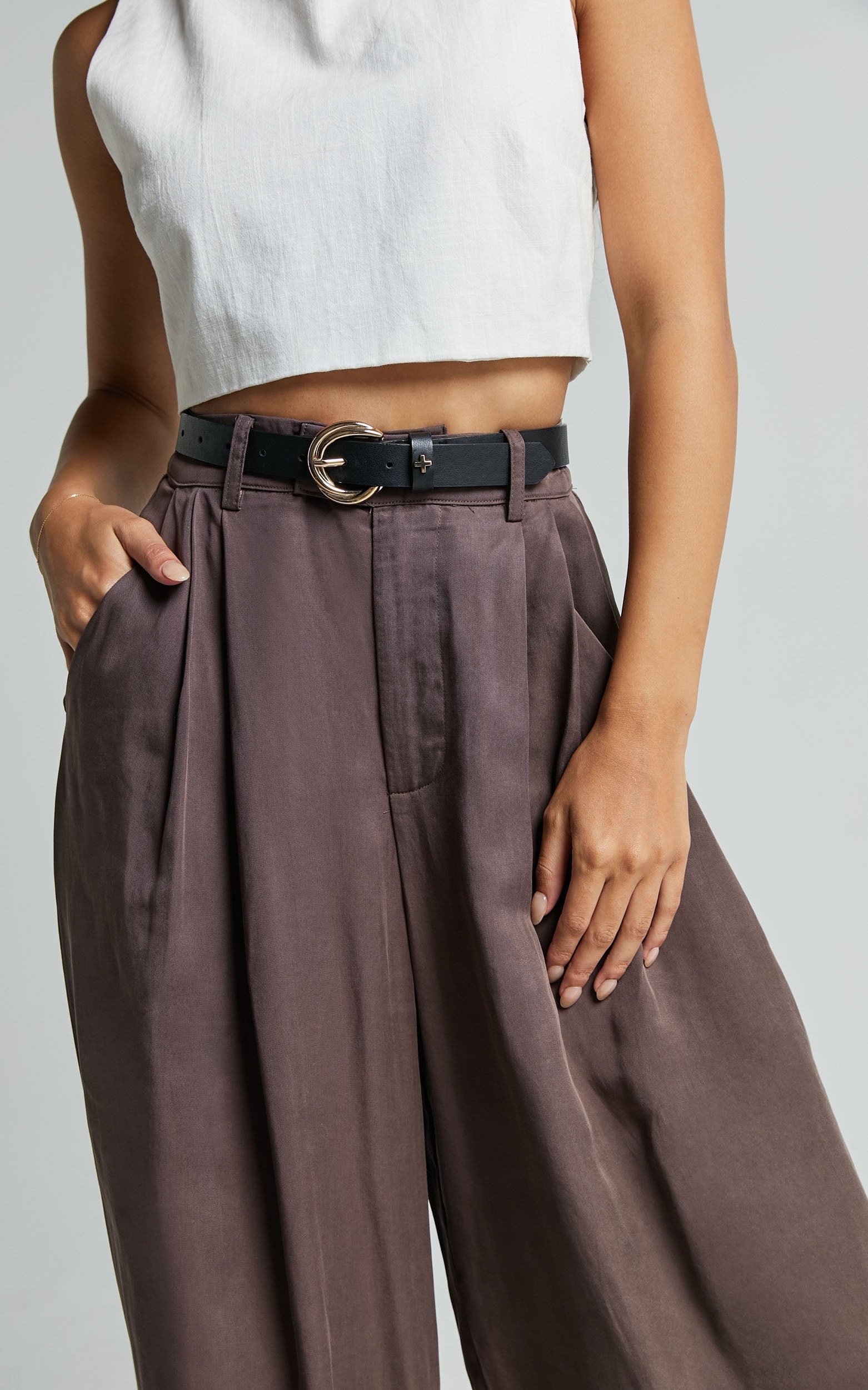 Clarke Pantolon - Slate Gri Yüksek Bel Bol Paça Pantolon