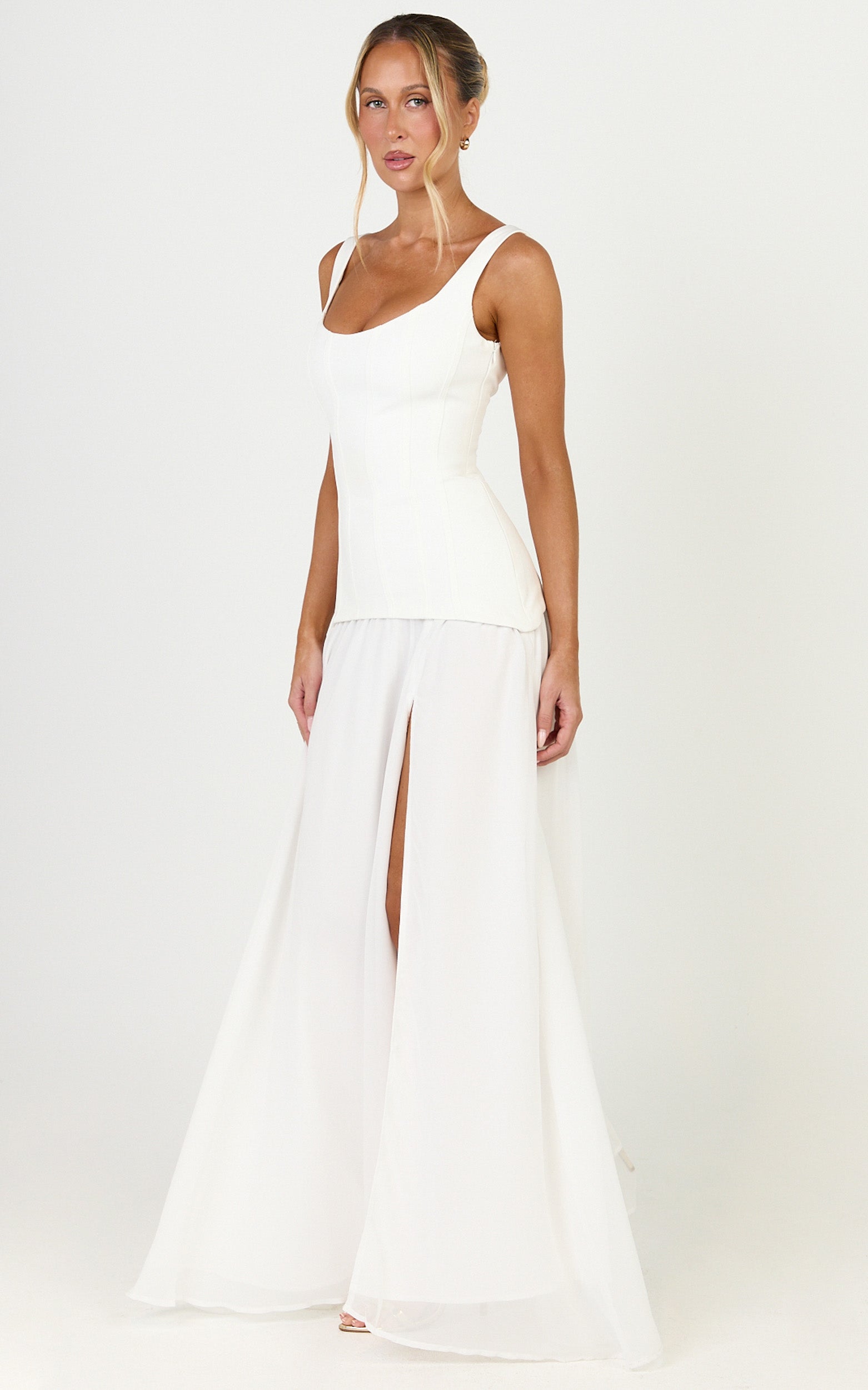 Coco Maxi Elbise - Beyaz Korse Büstlü Fit & Flare Elbise