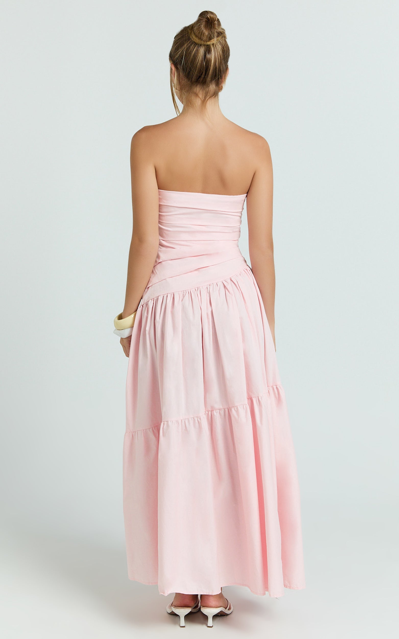 Cora Midi Elbise - Pembe Straplez Elbise
