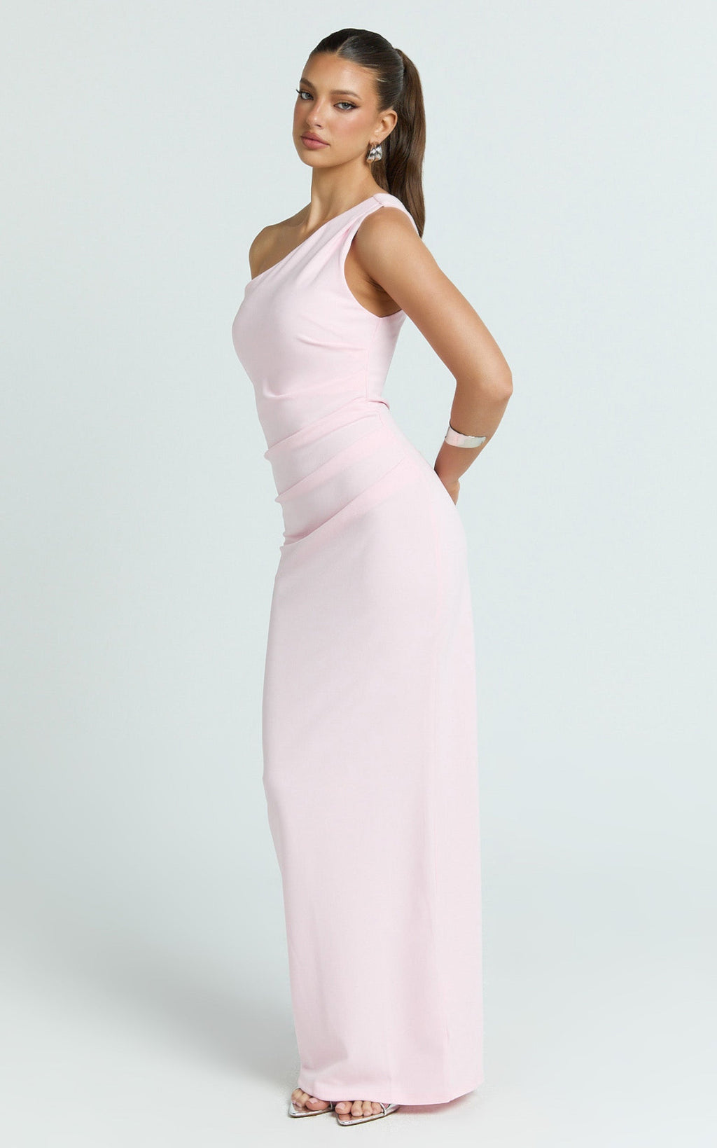 Criselda Maxi Elbise - Pembe Tek Omuz Maxi Elbise