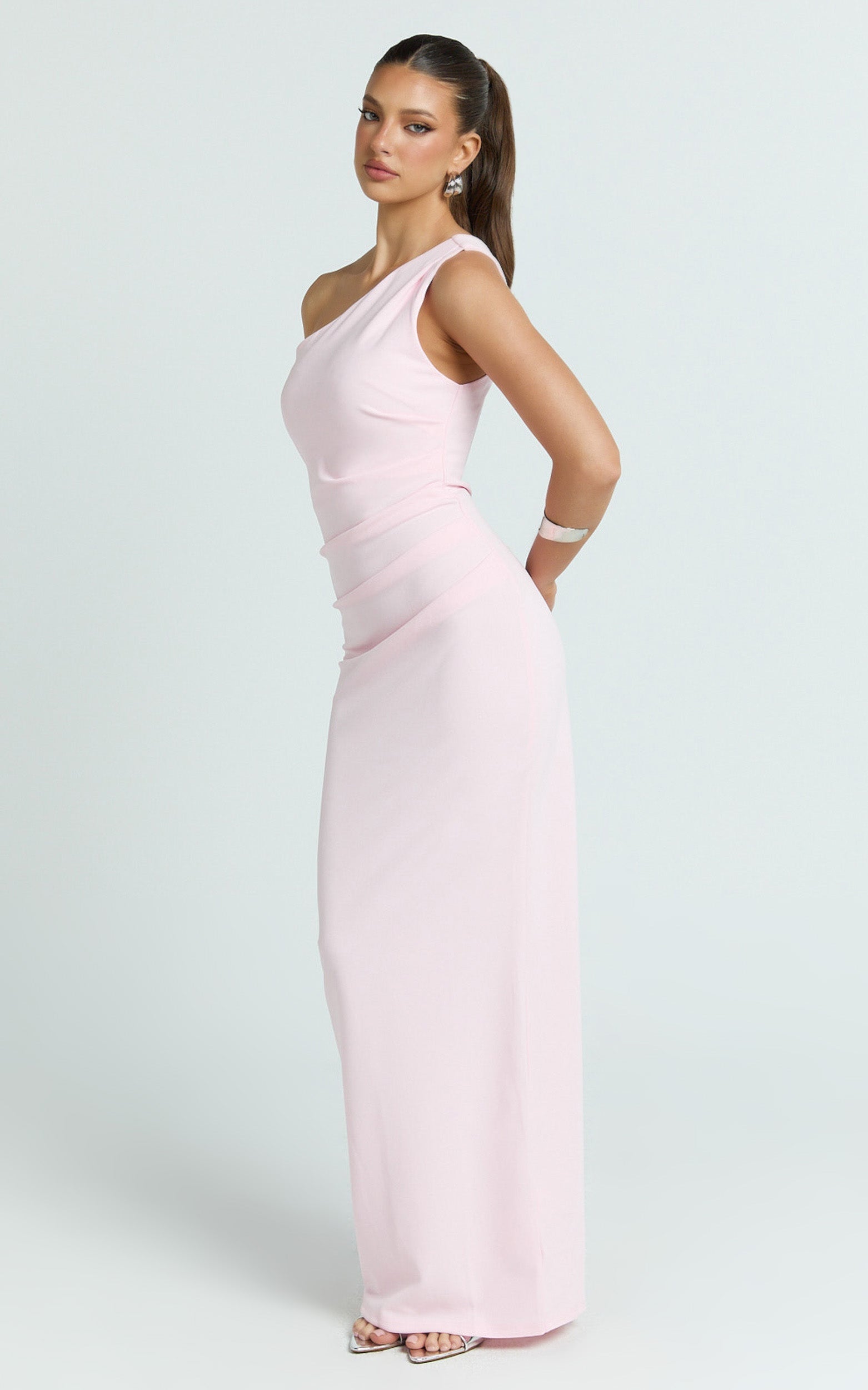 Criselda Maxi Elbise - Pembe Tek Omuz Maxi Elbise