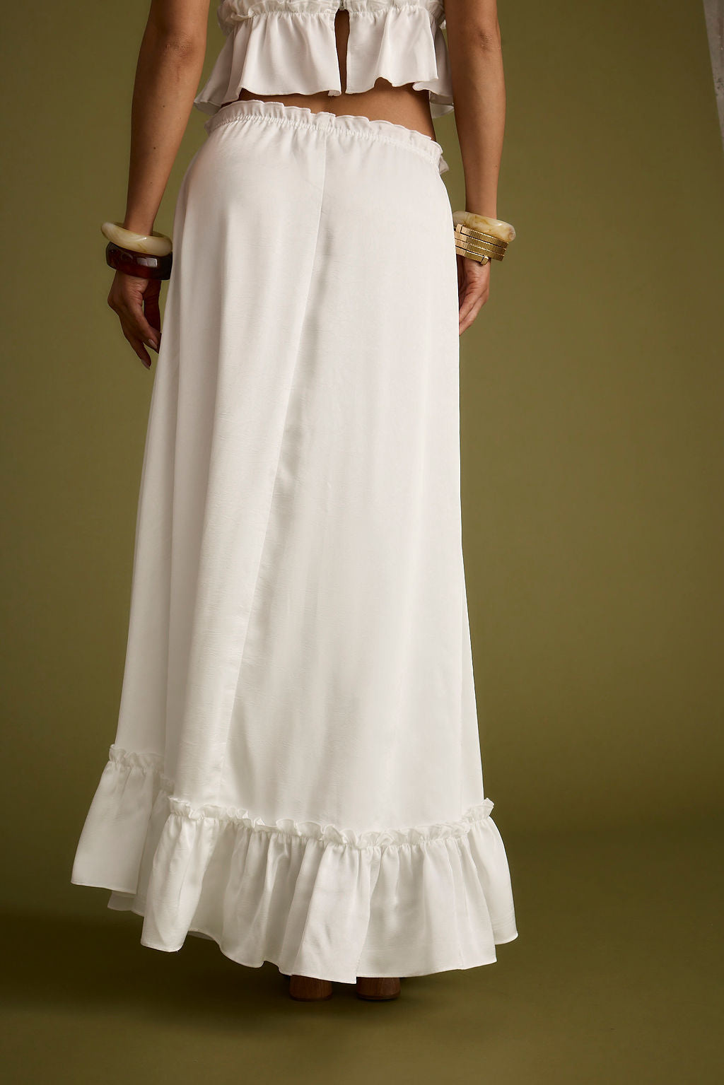 Dahlia Beyaz Saten Maxi Etek