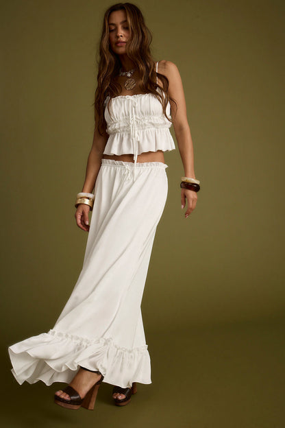 Dahlia Beyaz Saten Maxi Etek