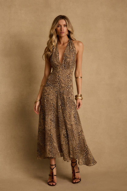 Darcy Leopar Desenli Maxi Elbise