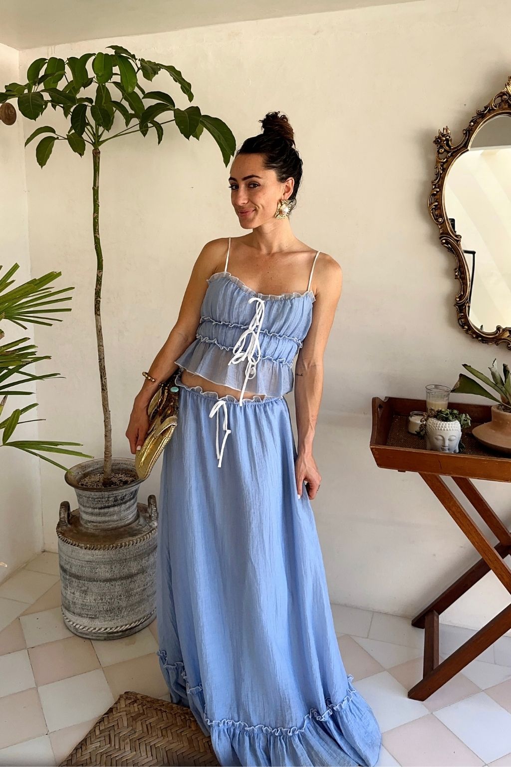 Dahlia Mavi Crop Askılı Bluz