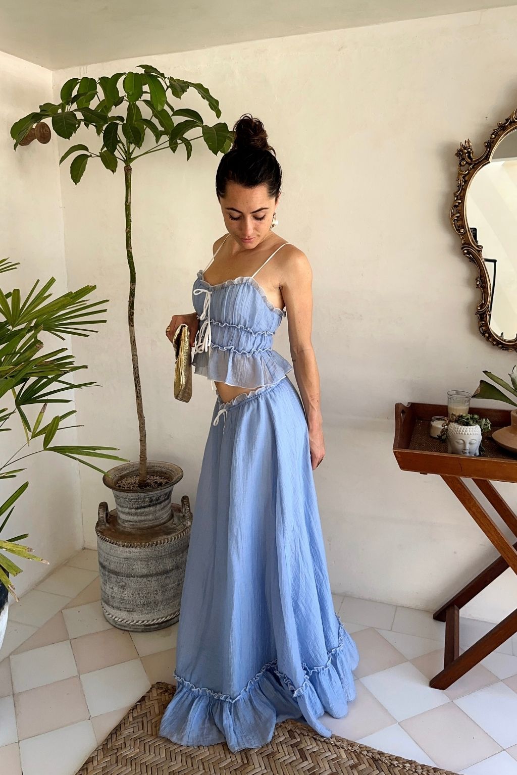Dahlia Mavi Crop Askılı Bluz